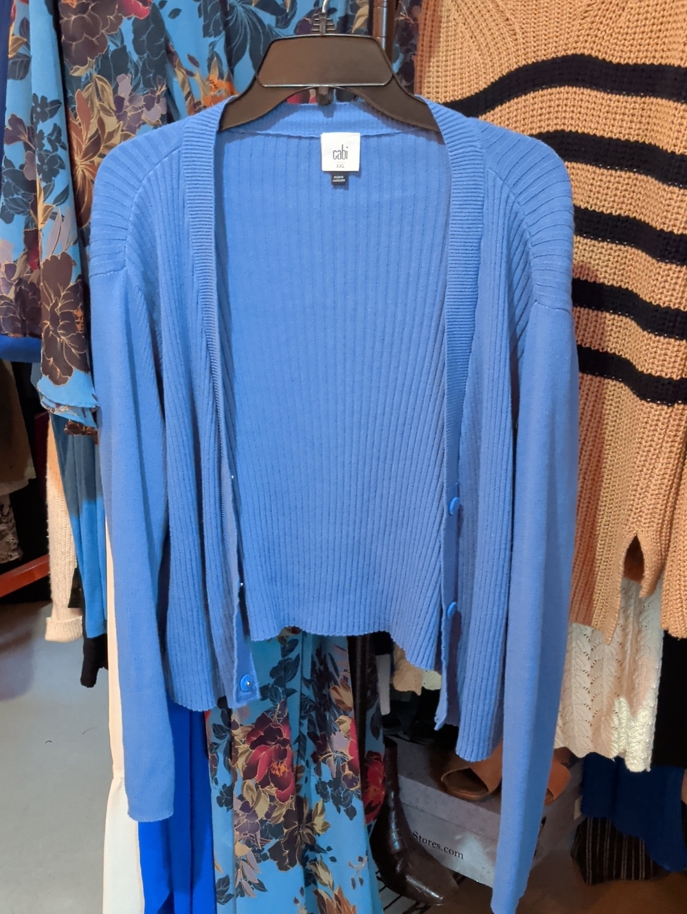 CAbi Cornflower Blue Ribbed Open Cardigan